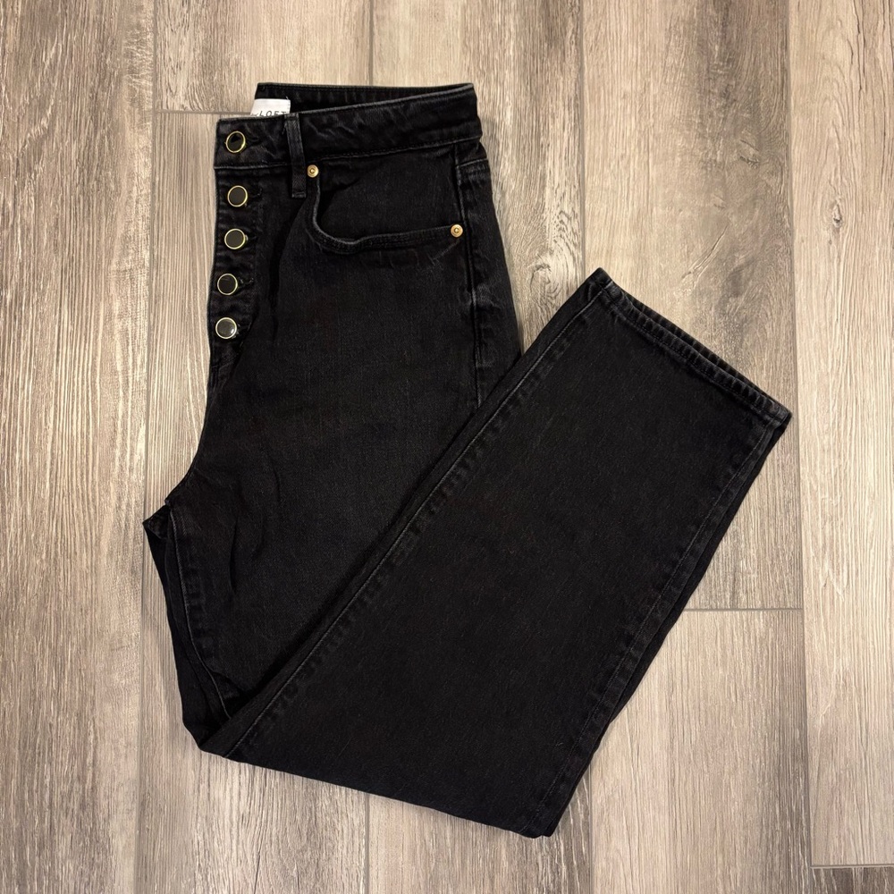 LOFT Black Straight Leg Jeans with Gold Accents